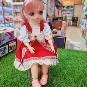 عروسک مفصلی چشم تیله ای/عروسک پیراهن قرمز/ عروسک BJD