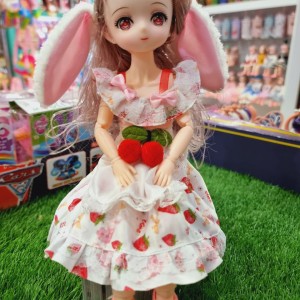 عروسک مفصلی چشم تیله ای/عروسک پیراهن آلبالویی / عروسک BJD