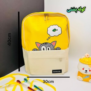 کوله پشتی پارچه ای ( رنگ زرد و کرمی با طرح گربه)