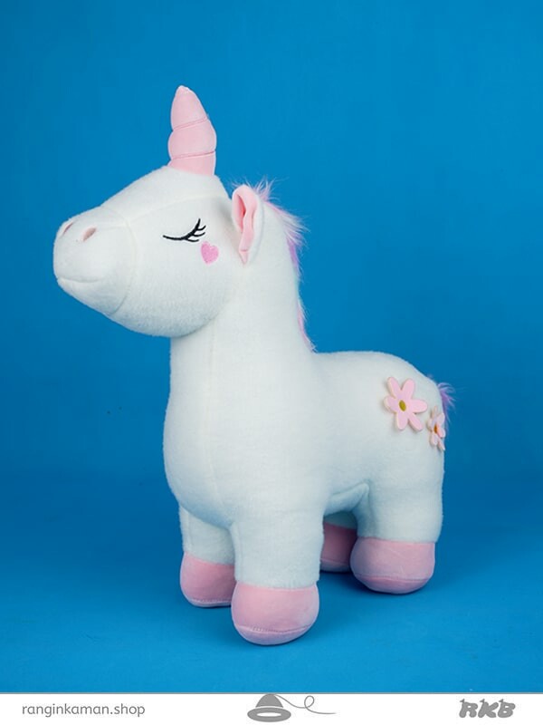 عروسک یونی دوگل سایز 4 Unicorn doll with two flowers