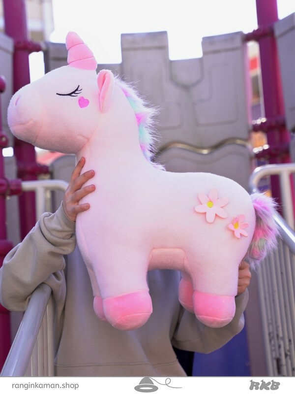 عروسک یونیکورن دوگل سایز 5 Unicorn doll with two flowers