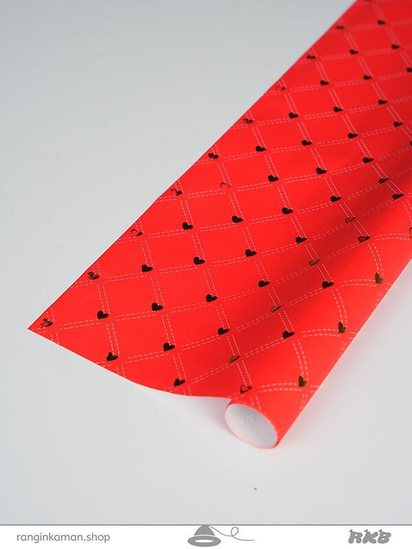 کاغذ کادو طلاکوب قرمز قلبی red gift paper with heart design