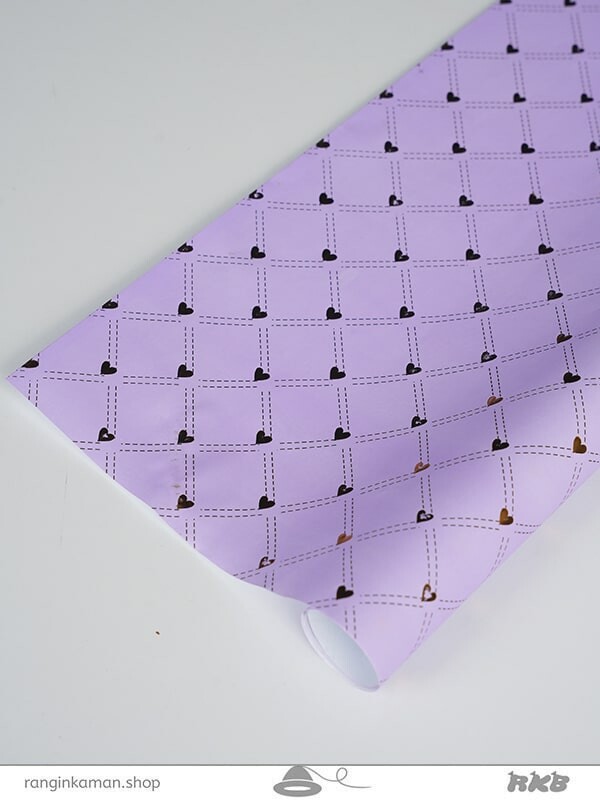 کاغذ کادو طلاکوب بنفش قلبی purple gift paper with heart design