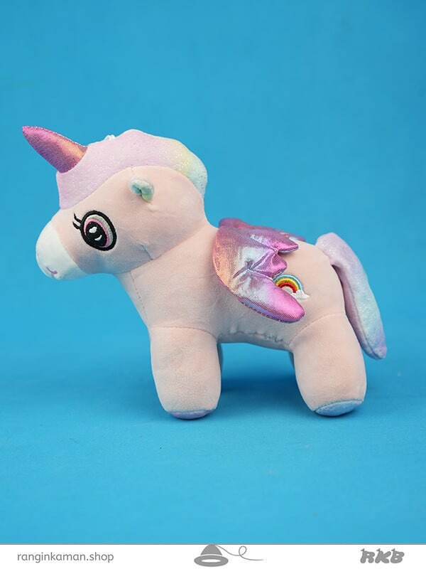 تک شاخ بالدار بدن رنگین کمانی چشم باز صورتی Unicorn winged rainbow body pink eyes open