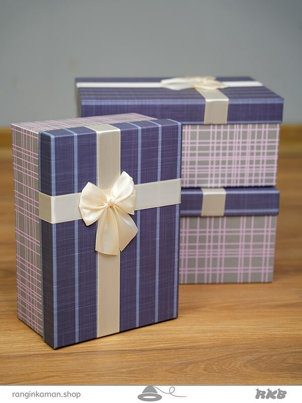 جعبه هدیه مستطیلی طوسی صورتی (3سایز) Pink gray rectangular gift box