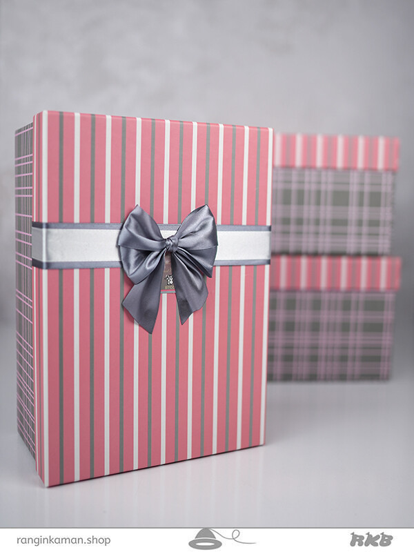 جعبه هدیه مستطیلی طوسی صورتی (3سایز) Pink gray rectangular gift box