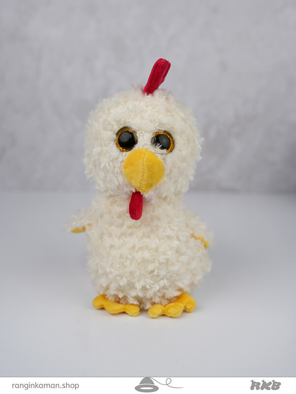 عروسک خروس سفید ty چشم تیله ای سایز بزرگ Big size white ty doll with marble eyes