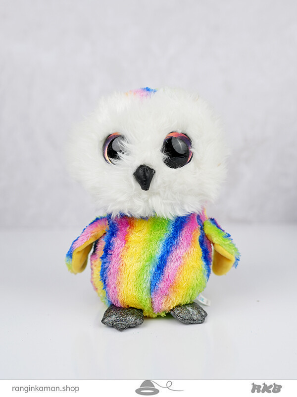 عروسک جغد رنگی ty چشم تیله ای سایز بزرگ owl doll with marble eyes