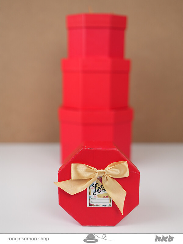 جعبه هدیه 8 ضلعی قرمز (4سایز) Red octagonal gift box