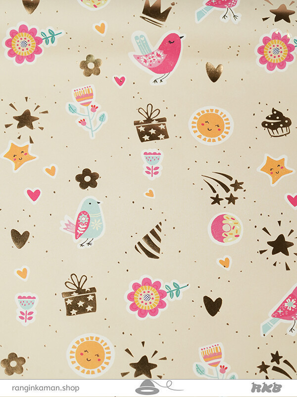 کاغذ کادو طلاکوب طرح گنجشک Golden gift paper with sparrow design