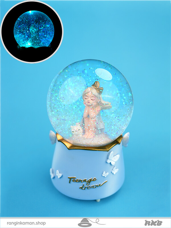 گوی موزیکال دختر نشسته و گربه Sitting girl and cat snow globe