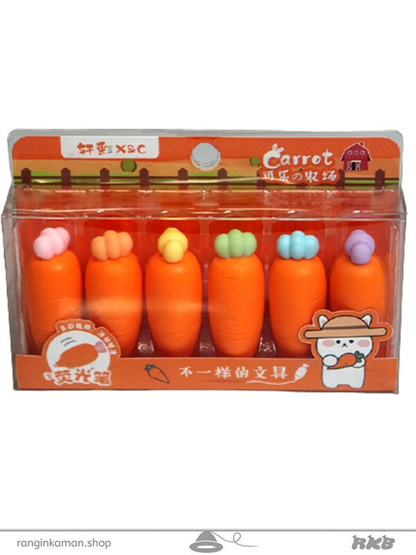 ماژیک هایلایتر طرح هویج (بسته ۶ عددی)