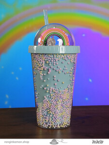 لیوان اسموتی رنگین کمانی دونه برفی Rainbow smoothie glass