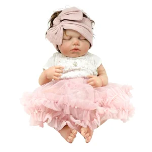 عروسک نوزاد دامن صورتی زیبا سیلیکونی