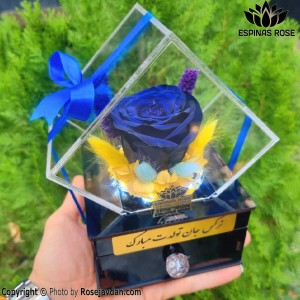 جعبه موزیکال باکس گل رز جاودان کشودار آبی کد 982 لوکس