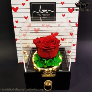 باکس گل کشویی گل رز جاودان قرمز با چراغ کد 411