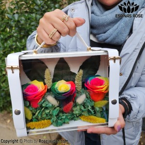 گل رز جاودان هفت رنگ سه گله طرح چمدانی کد 770