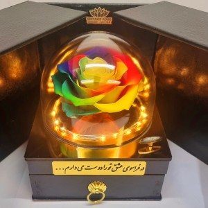 گل رز جاودان آبی روشن باکس سه گله طرح چمدانی کد 779