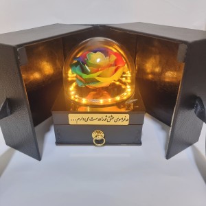 گل رز جاودان آبی روشن باکس سه گله طرح چمدانی کد 779