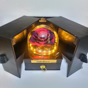 گل رز جاودان سوپرایزی آبی صورتی موزیکال با ریسه ولنتاین ۹۱۷