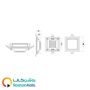 چراغ توکار گلاریس ۱۸ وات مربعی پارس شعاع توس