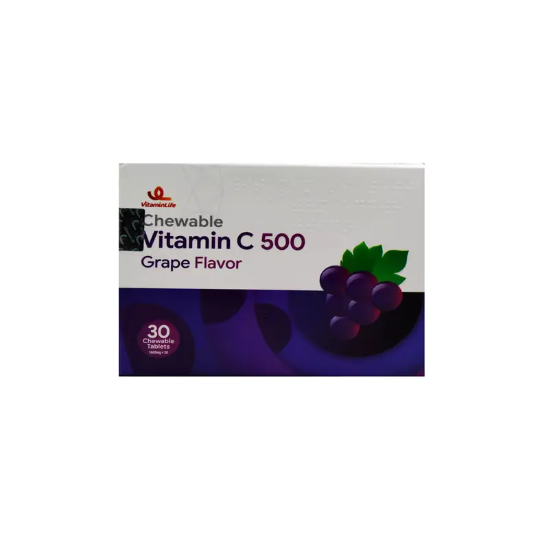 قرص جویدنی ویتامین ث 500 ویتامین لایف (طعم انگور سیاه)