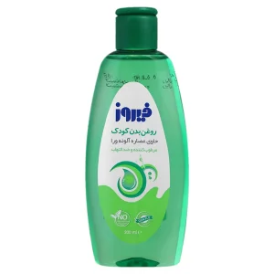 بطری  روغن بدن کودک حاوی عصاره آلوئه‌ورا فیروز