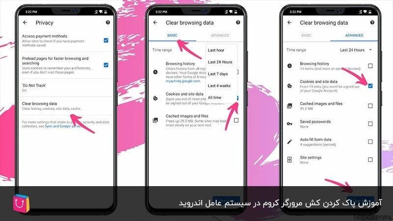 مراحل پاک کردن کش مرورگر در سیستم عامل اندروید