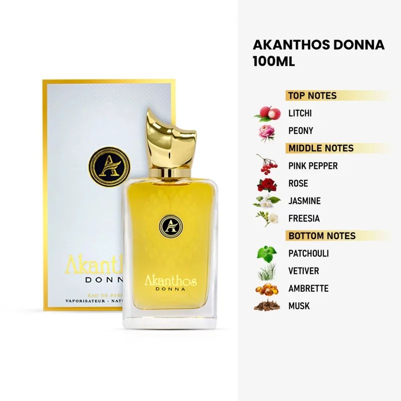 عطر و ادکلن زنانه آکانتوس دونا برند لینیه د بلا  (  LINEA DE BELLA  -  AKANTHOS DONNA  )