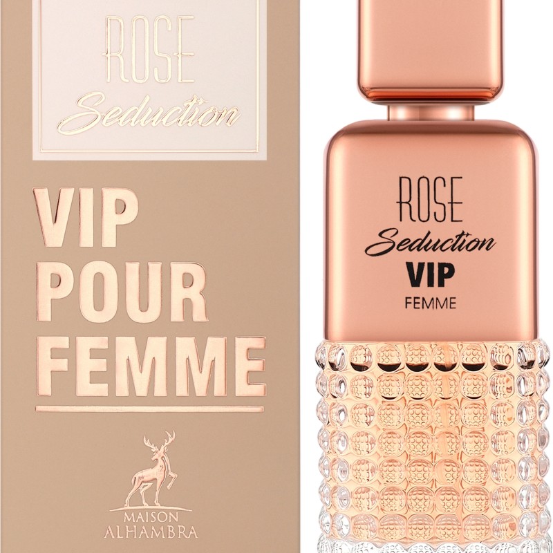 عطر و ادکلن زنانه رز سداکشن وی آی پی برند میسون الحمبرا  (  MAISON ALHAMBRA  - ROSE SEDUCTION VIP POUR FEMME   )