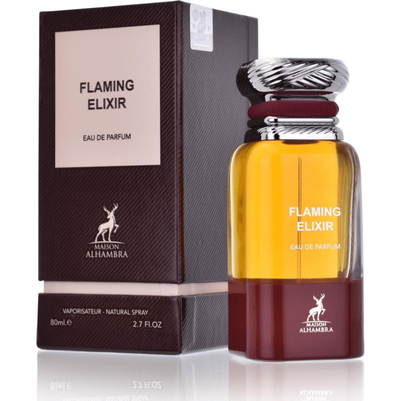 عطر و ادکلن زنانه و مردانه فلیمینگ الگزیر برند میسون الحمبرا  (  MAISON ALHAMBRA  - FLAMING ELIXIR   )