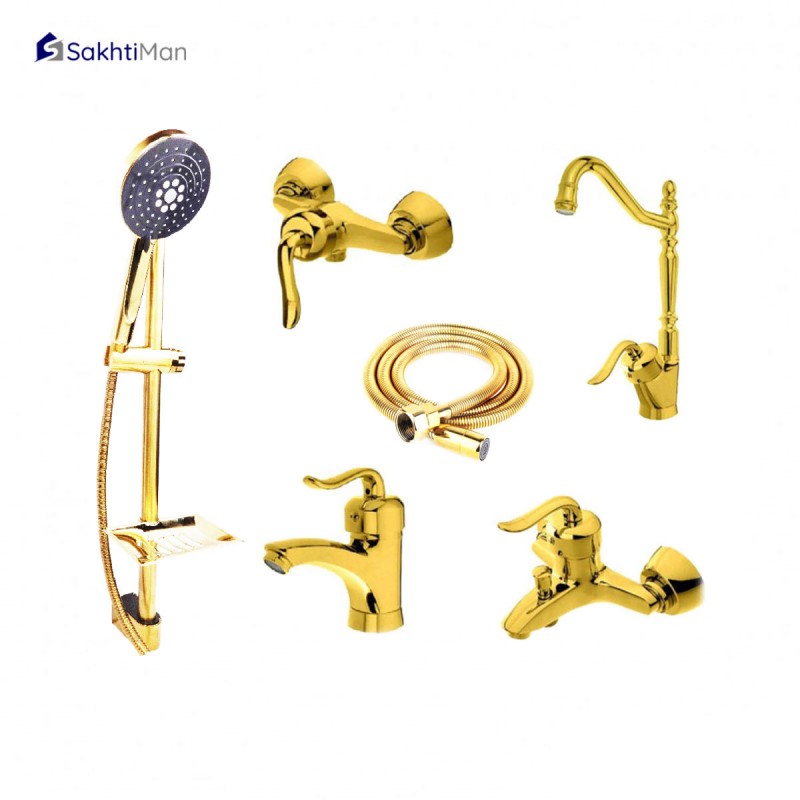 ست شش عددی شیرآلات مدل قاجاری به همراه علم دوش و شلنگ توالت