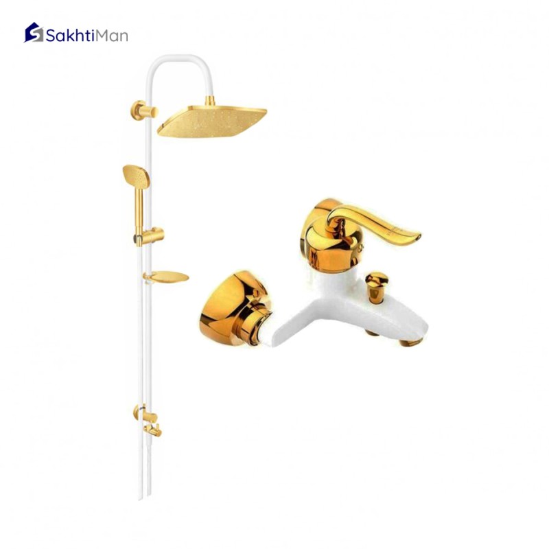 مجموعه 2 عددی شیر حمام سفید طلایی مدل قاجاری به همراه علم دوش دوکاره