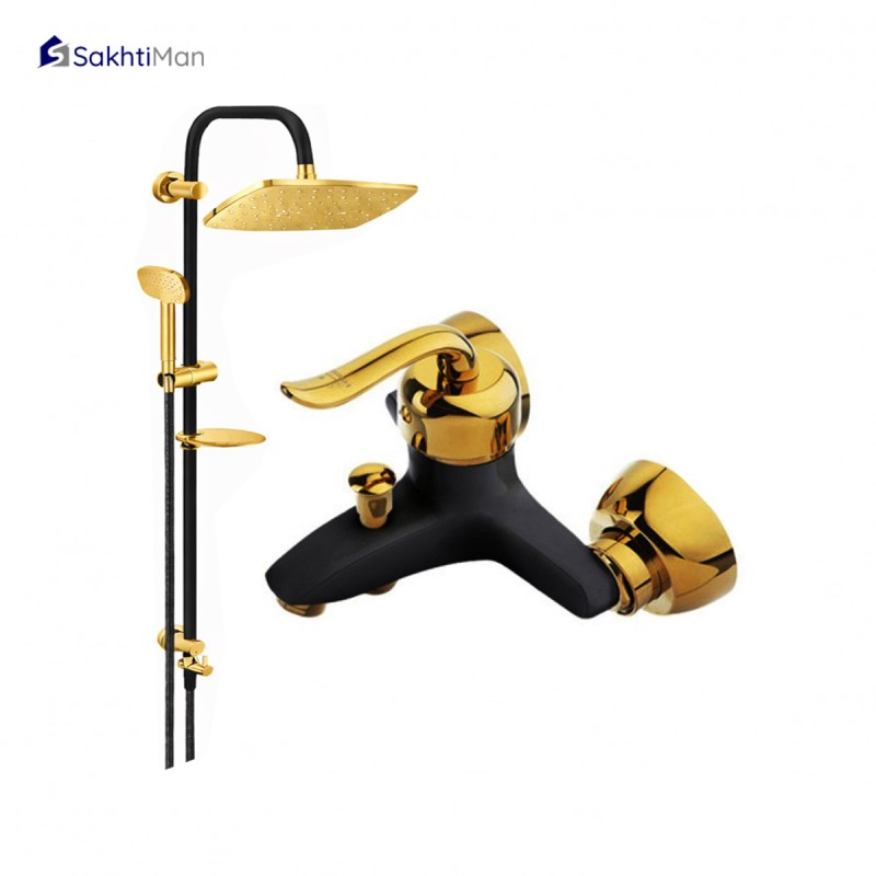 مجموعه 2 عددی شیر حمام مشکی طلایی مدل قاجاری به همراه علم دوش دوکاره