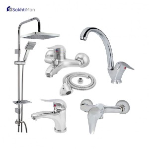 ست شش عددی شیرآلات اقتصادی همراه با علم دوش دوکاره استیل