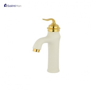 شیر روشویی سفید طلایی مدل بامبو