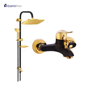 مجموعه 2 عددی شیر حمام مشکی طلایی مدل اردکی به همراه علم دوش دوکاره