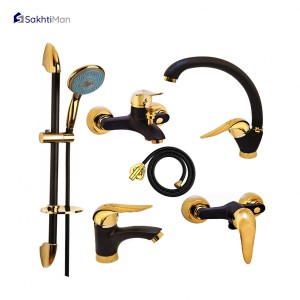 مجموعه 6 عددی شیرآلات بهداشتی مشکی طلایی مدل اردکی