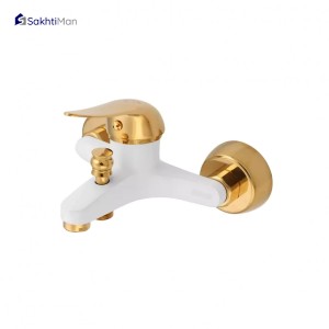 مجموعه 2 عددی شیر حمام سفید طلایی مدل اردکی به همراه علم دوش