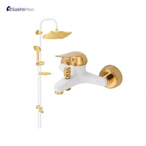مجموعه 2 عددی شیر حمام سفید طلایی مدل اردکی به همراه علم دوش دوکاره