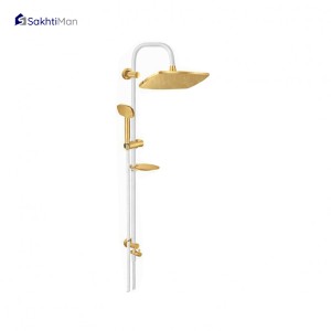 مجموعه 2 عددی شیر حمام سفید طلایی مدل اردکی به همراه علم دوش دوکاره