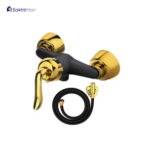 مجموعه 2 عددی شیر توالت مشکی طلایی مدل قاجاری به همراه شلنگ