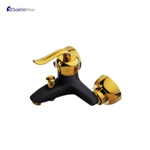 مجموعه 2 عددی شیر حمام مشکی طلایی مدل قاجاری به همراه علم دوش دوکاره