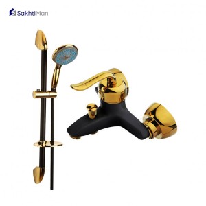 مجموعه 2 عددی شیر حمام مشکی طلایی مدل قاجاری به همراه علم دوش