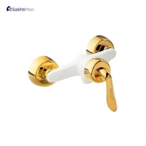 مجموعه 3 عددی شیر توالت و روشویی سفید طلایی مدل قاجاری به همراه شلنگ