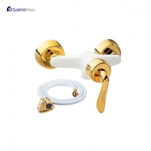 ست شش عددی شیرآلات سفید طلایی مدل قاجاری با علم دوش دوکاره