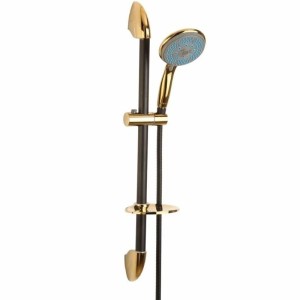 ست شش عددی شیرآلات مدل قاجاری مشکی طلایی به همراه علم دوش و شلنگ توالت