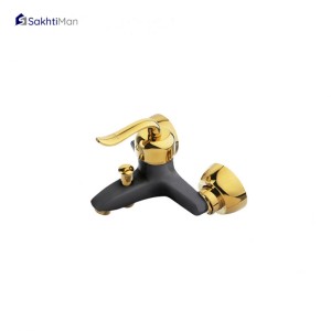 ست شش عددی شیرآلات مدل قاجاری مشکی طلایی به همراه علم دوش و شلنگ توالت