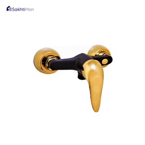 مجموعه 3 عددی شیر توالت و روشویی مشکی طلایی مدل اردکی به همراه شلنگ