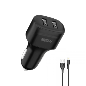 شارژر فندکی با کابل Lightning گرین مدل Dual port 1.2M